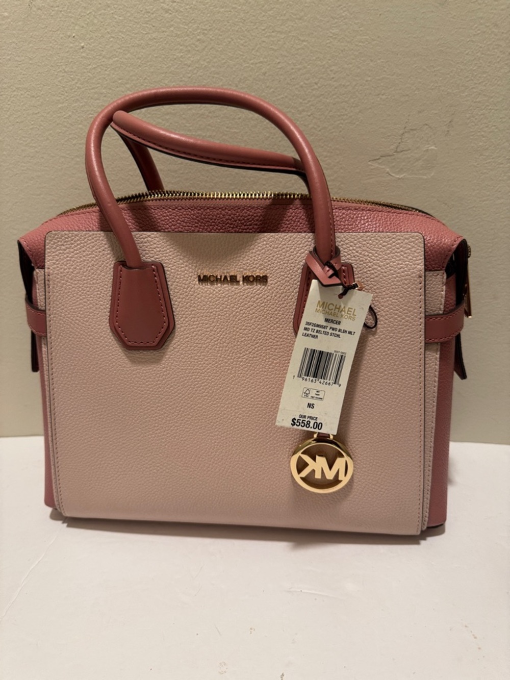 Michael Kors Two-Tone Pink Leather Satchel with MK Charm